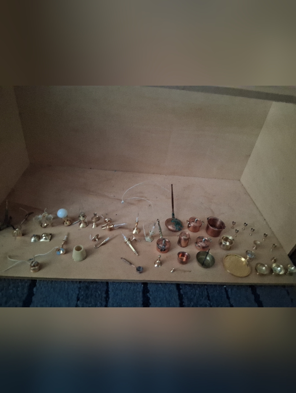 Lot Of Vintage Miniature Copper & Brass Kitchenware & Light Fixtures, Candles